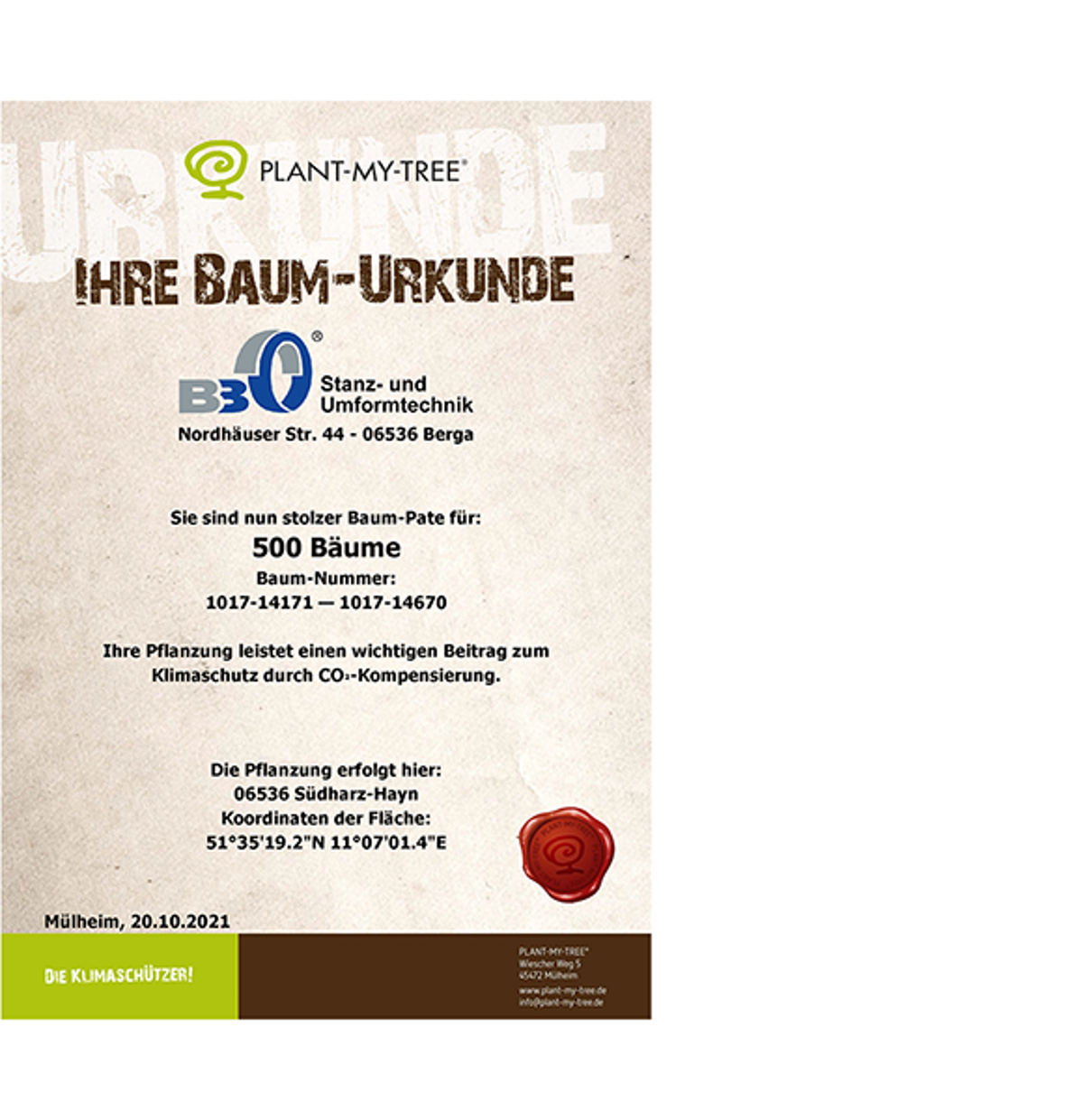 Climate protection certificate